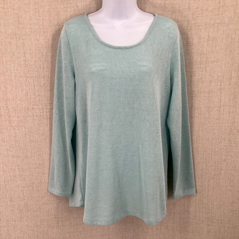 Soft Surroundings Sweater Top Womens Medium Blue Rayon Knit Back Zip Coastal